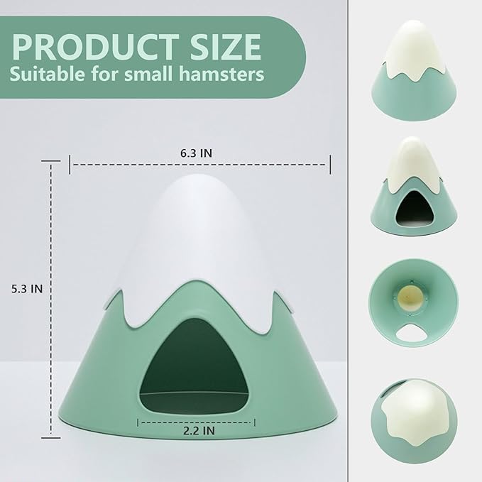 Hamster Hideout, Snowy Mountain Shape Hamster Hide House,Cute Small Animal Habitat Hideaway Hut for Syrian Hamsters, Mice, Gerbils, Rats (Green)