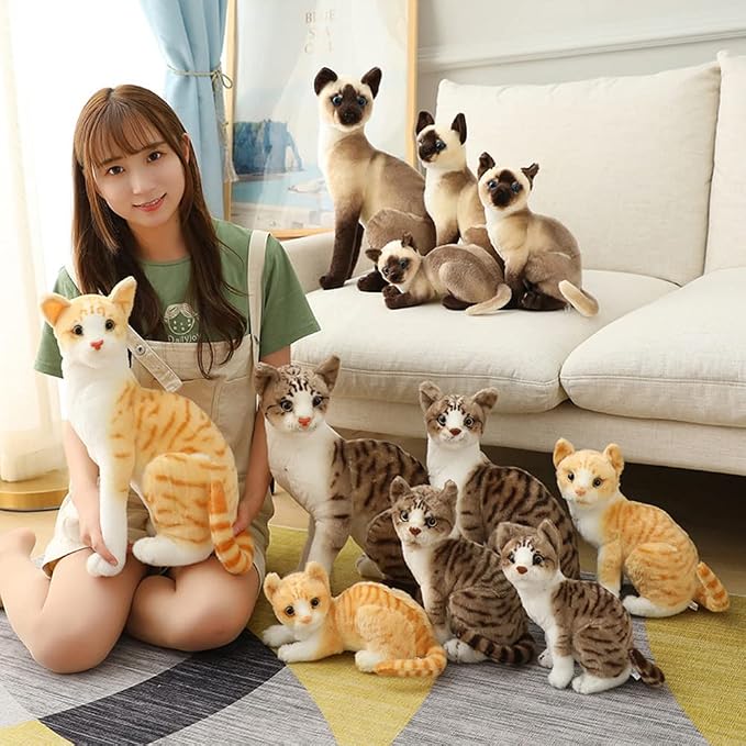 GUDVES Siamese Cat Stuffed Animal, Shorthair Cat Realistic Plush Cat Stuffed Toys, Gift for Kids 12inches (B)