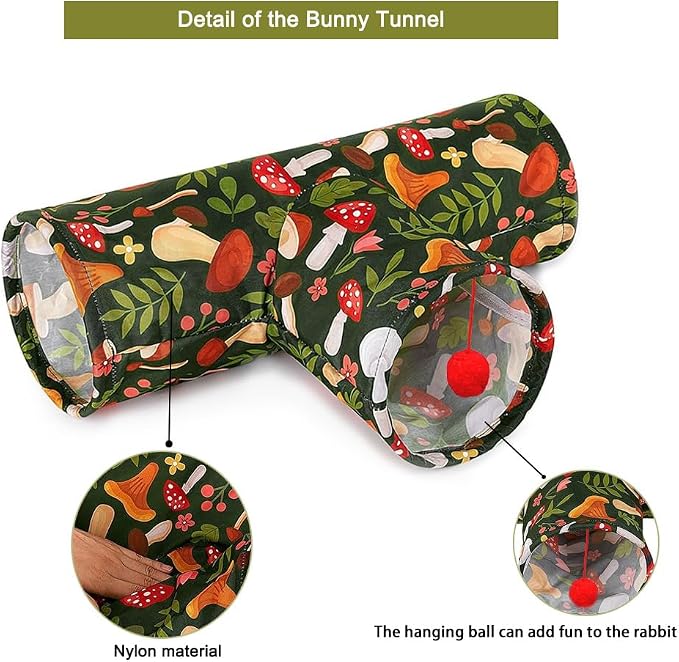 3 Way Washable Hideout Toys, Small Pet Tunnels and Tubes for Baby Rabbit Ferret Hamster Chinchilla Hedgehog Hiding and Resting (Mushroom)