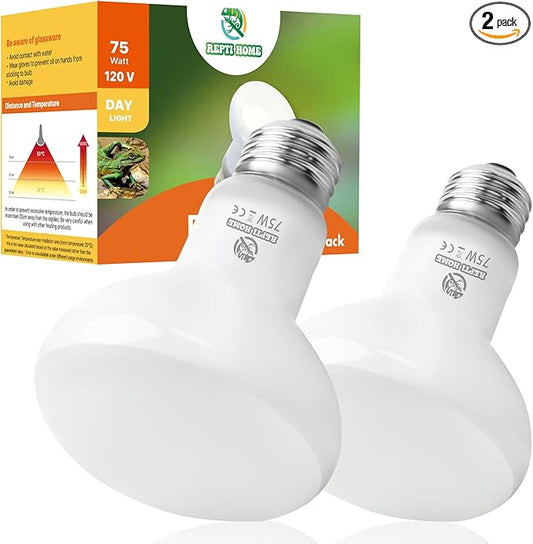 Reptile Heat Lamp Bulbs, Simulate Natural Sunlight Heat Light Bulb, 2 Pack 75W Amphibian Terrarium Basking Spot Lamp for Reptile, Bearded Dragon, Lizard, Turtle, Snake