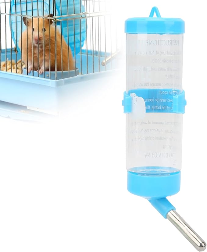 Hamsters Water Bottle, Automatic No Drip Hanging Water Feeder Dispenser for Small Animals Guinea Pig Rat Rabbit Dwarf Gerbil Chinchilla(Blue 250ML)