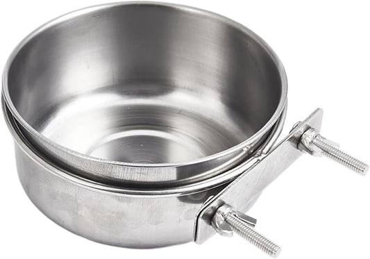Bird Bowls for Cage Stainless Steel, Parakeet Feeding Dish Cups with Clamp Holder, Hanging Hamster Foraging Food Water Bowl for Parrot Cockatiel Budgies Bunny Hedgehog Dog Cat (4.7*2inch,Silver)