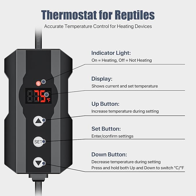 5.5" Deep Dome Reptile Heat Lamp Fixture with Clamp, PID Digital Thermostat Controller Kit, E26 Ceramic Socket UVA UVB Basking Bulb Holder for Terrariums, Bearded Dragons and Turtles