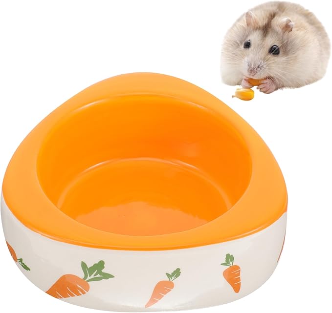 POPETPOP Ceramic Hamster Food Bowl 4.33In Non-Tip Small Animal Feeding Dish for Hamsters Rats Guinea Pigs and Chinchillas with Carrot Design for Daily Feeding and Water