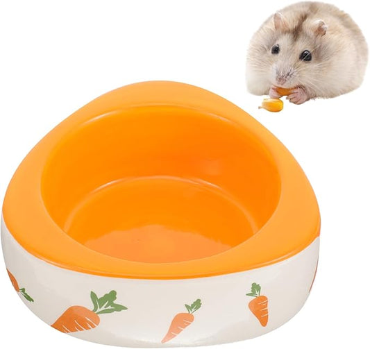POPETPOP Ceramic Hamster Food Bowl 4.33In Non-Tip Small Animal Feeding Dish for Hamsters Rats Guinea Pigs and Chinchillas with Carrot Design for Daily Feeding and Water