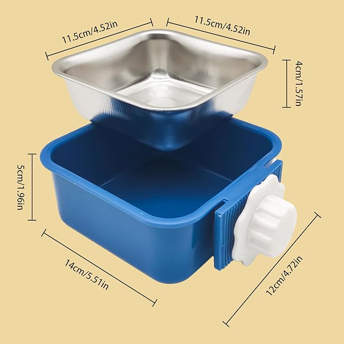 Pet Hanging Bowl for Crates, 2 in 1 Small Dog Puppy Bowl Removable Stainless Rabbit Cat Feeder Food Water Bowls for Puppy Cat Bird Rabbit Hamster Guinea Pig Ferret Small Animals