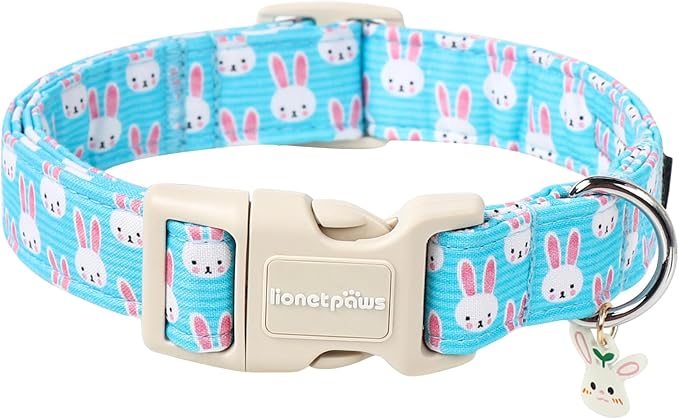 Lionet Paws Easter Dog Collar- Cute Bunny Blue Dog Collars with Plastic Buckle, Light Adjustable Dogs Collars with Rabbit Pendant for Small Medium Dogs