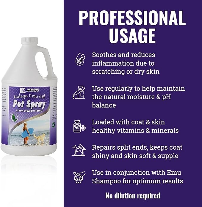 Kenic Emu Oil Itchy Skin Relief for Dry, Irritated Coats & Hot Spots - Leave-in Conditioning Formula Soothes and Moisturizes for Comfort and Shine, Made in USA