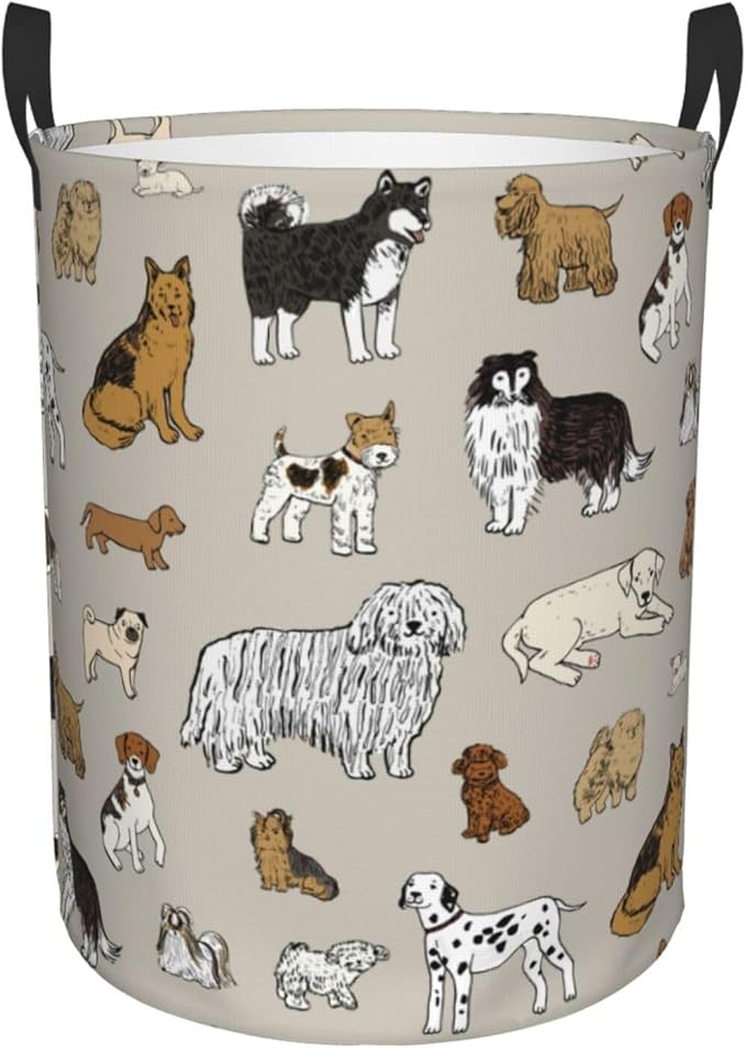 Cute Dogs Animals Print Round Laundry Hamper Storage Basket Toys Clothes Organizer Bin For Home Bathroom Bedroom Dorm Nursery, 38l