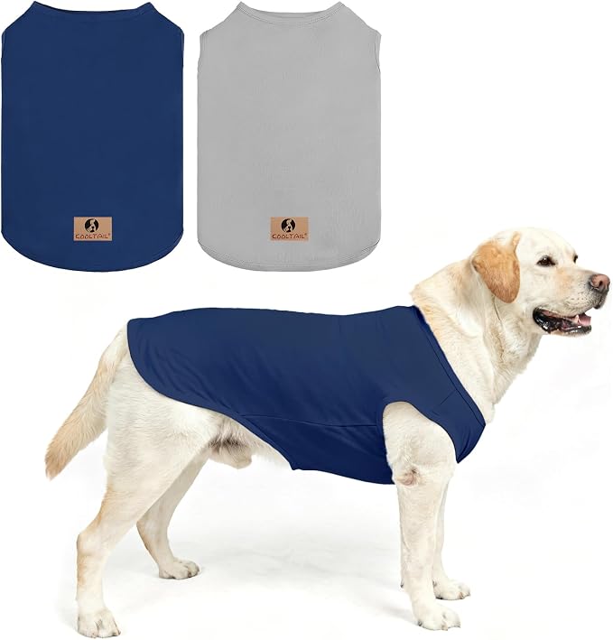 KOOLTAIL Boy Dog Clothes for Large Dogs, 2 Pack Cotton Summer Dog UV & Insect Protection T Shirts for Outdoor Hiking Camping, Anti-Hair Loss & Lightweight Pet Vest Tank Tops Apparel, Blue&Grey, XXXL