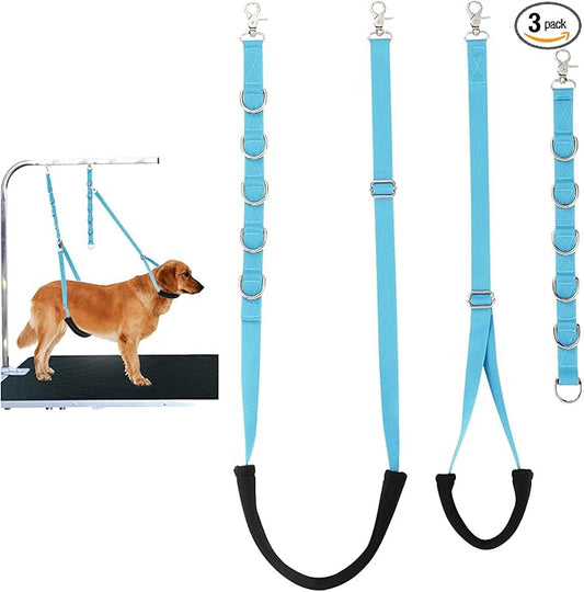 Dog Grooming Belly Straps Sky Blue Pet Grooming Supplies 3 Sets Professional Dogs Belly Band Pet Dogs Groomer Extension Strap Table Arm Loop Extender for Small Medium Large Pets (Sky Blue)
