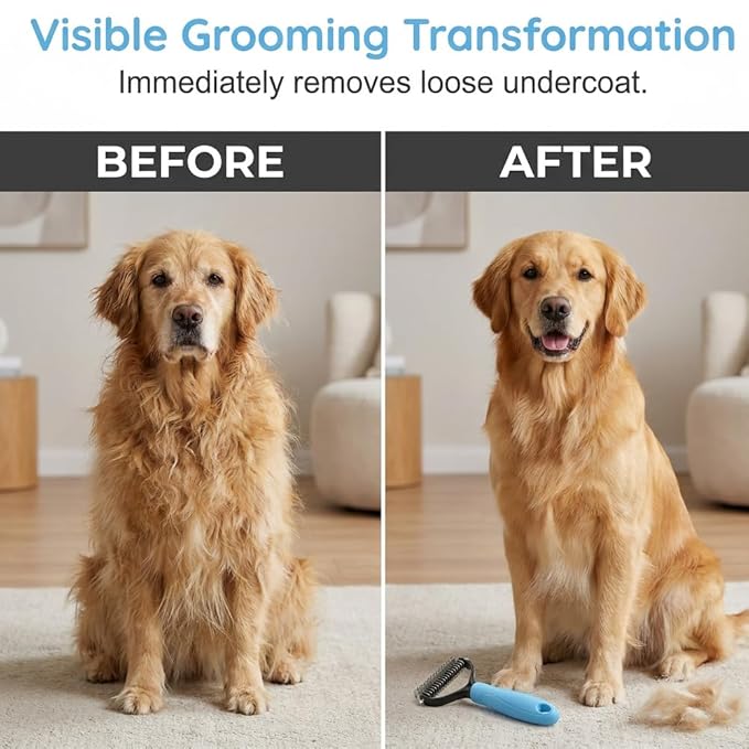 Pet Pro Grooming Tool, 2026 New Double-Sided Pet Grooming Brush, Multi-Functional Pet Brush, Portable Shedding Rake for Home Use, Professional Groomers (Pink, Large)