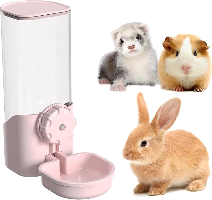 Rabbit Water Bottle for Cage Crate, 29oz No Drip Hanging Automatic Pet Water Dispenser for Small Animal Guinea Pig Bunny Chinchilla Ferret Hedgehog Puppy Cat (Pink)