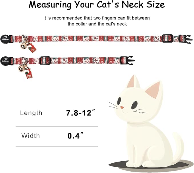 2 Pack Christmas Cat Collars - Breakaway Cat Collar with Bell, Christmas Tree and Reindeer Pendant, Winter Adjustable Kitten Collars for Girl Boy Cats, Pink Santa &Fair Isle