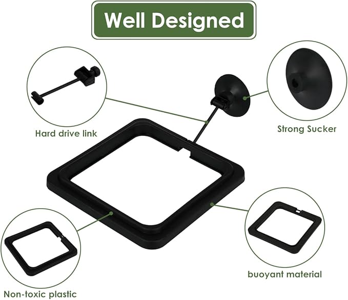 DS. DISTINCTIVE STYLE Fish Feeding Ring 2 Pieces Aquarium and Tank Floating Rings Food Feeders with Suction Cup(Black)