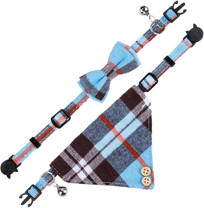 Faleela Breakaway Cat Collar with Bells - 2 Pack Cat Collar with Bells, Cat Collars with Bandana, Accessories for Pet Collars, Adjustable for Cats and Small Dogs