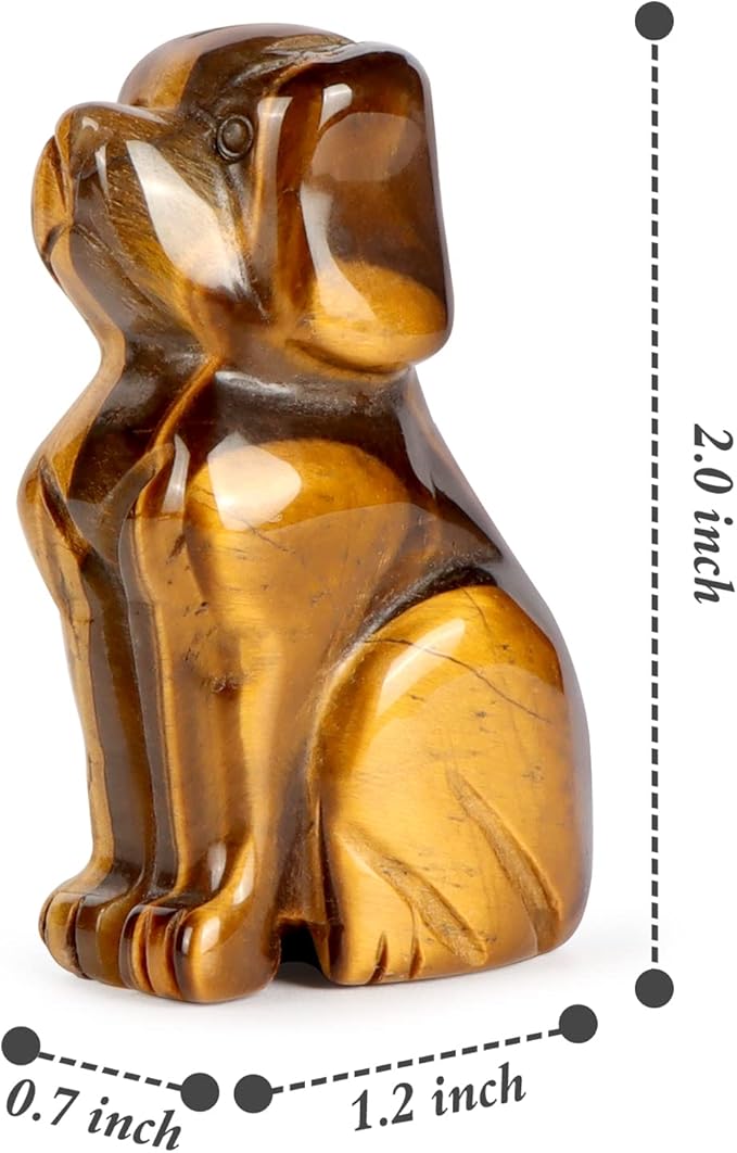 Artistone 2" Tiger Eye Stone Dog Crystal Animals Figurine Carved Gemstone Puppy Dog Statue Sculpture Craft Gift Home Decor