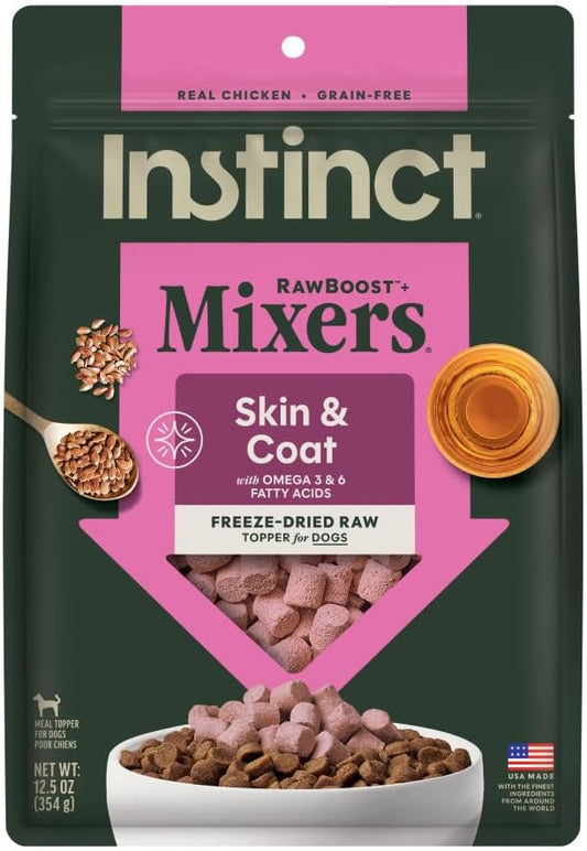 Instinct RawBoost Functional Mixers, Freeze Dried Dog Food Topper, Grain-Free, Real Chicken - Skin & Coat Health, 12.5 oz. Bag