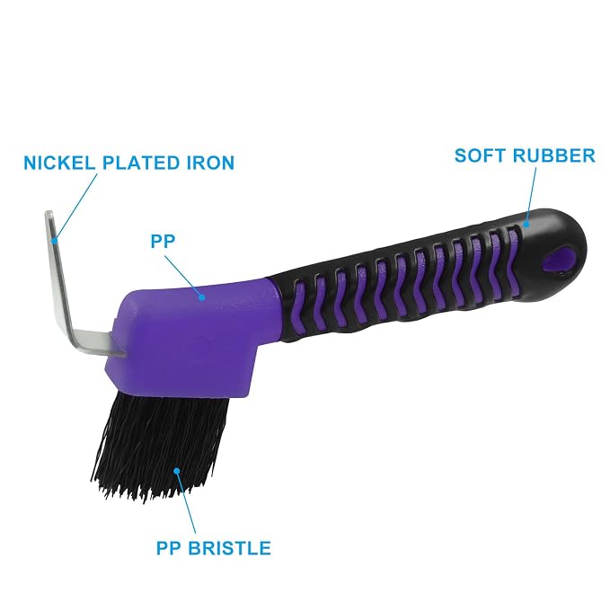 Litoexpe 1 Pcs Horse Hoof Pick Brushes with Soft Touch Rubber Handle, Fine Brush for Goat Donkey and Horse Equestrian Enthusiasts (Purple)