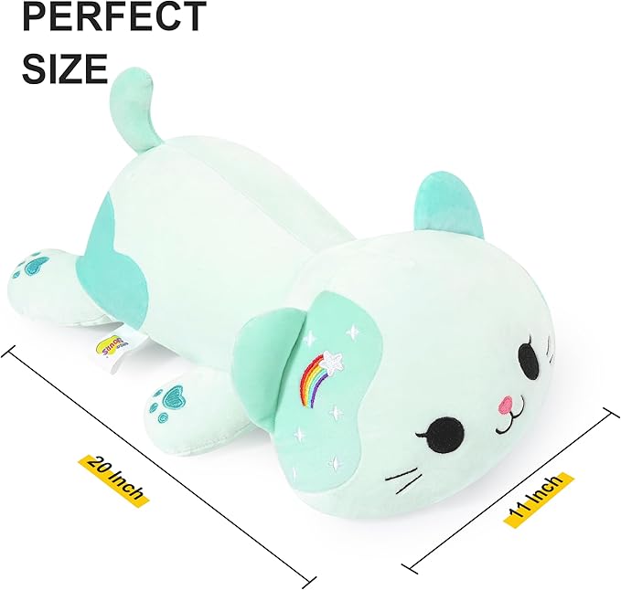 Onsoyours Original Rainbow Cat Plush 20 Inch Kitty Plushies Toy Blue Cat Kitten Stuffed Animal Soft Pillow Kawaii Plushie Gift for Kids & Adults (Rainbow Cat, 20")