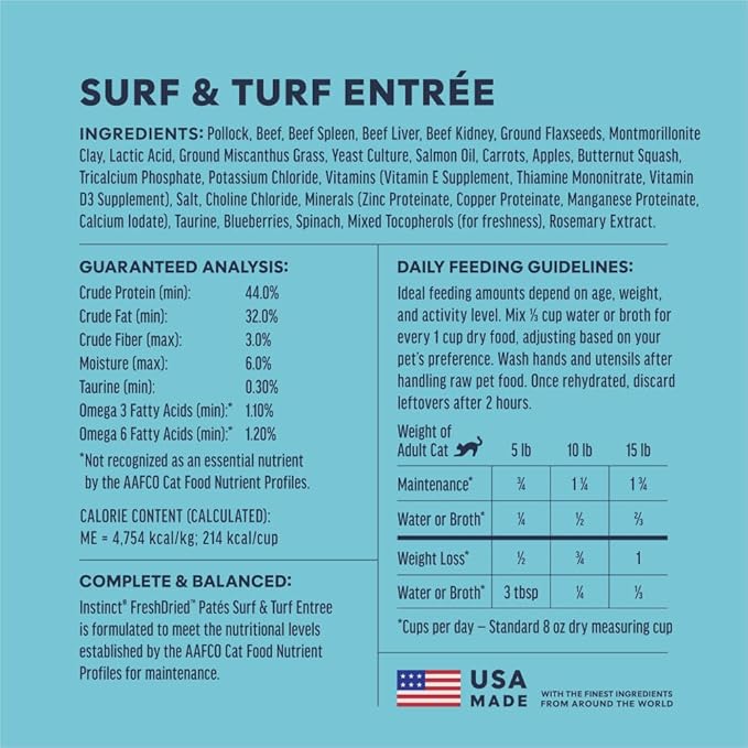 Instinct FreshDried Pates, Freeze Dried Cat Food, Grain Free - Surf & Turf Entrée, 13 oz. Bag