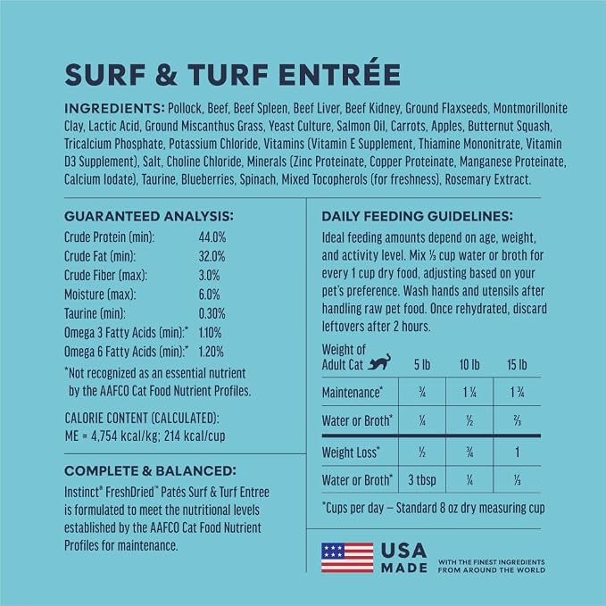 Instinct FreshDried Pates, Freeze Dried Cat Food, Grain Free - Surf & Turf Entrée, 3 oz. Bag (Pack of 2)
