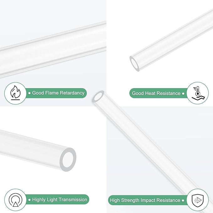 M METERXITY Clear Plastic Tube, 5mm[0.2"] ID x 8mm[0.31"] OD High Impact Rigid Polycarbonate Round Pipes for Water Plumbing/Lighting/Aquariums/Models, Plastic Tubing [305mm/12IN]