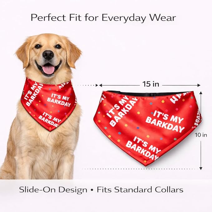 Luxury Satin Dog Bandana – Slip-On Collar Style, Premium Pet Scarf for Medium, Large & XL Dogs – Special Occasion Accessory (Collar Not Included) (Medium - Extra Large, Barkday Luxe - Satin)