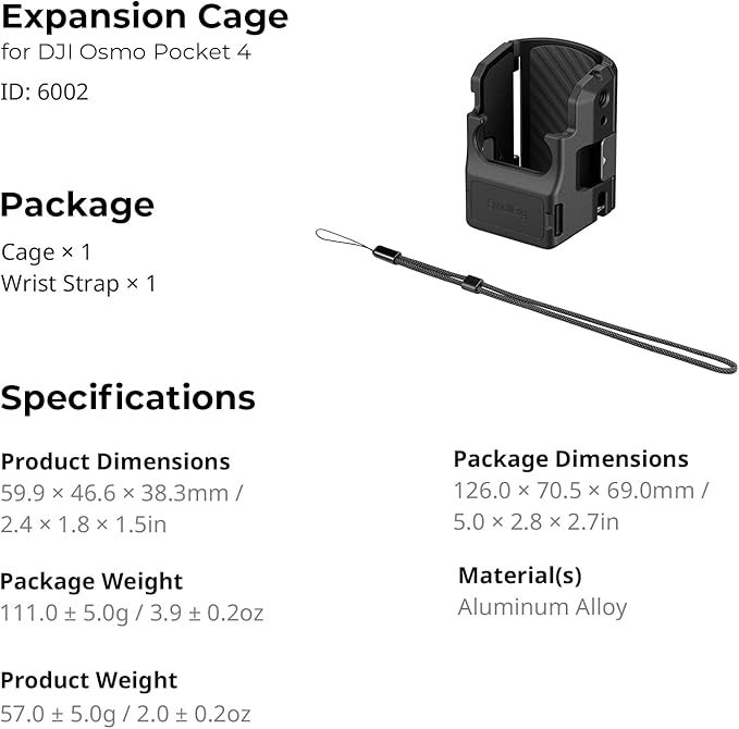 SmallRig Pocket 4/3 Aluminum Cage Expansion Adapter Accessories for DJI Osmo Pocket 4/3, with 1/4"-20 Holes for Side Handle, Cold Shoe Mount, Bidirectional Magnetic Quick Release Interfaces - 6002