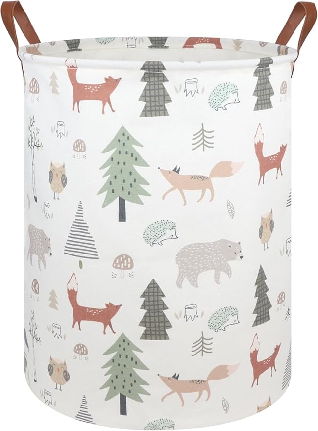 FXOLCSHE Animal Baby Laundry Basket,Woodland Animals Baby laundry hamper,Toy basket for boys,Nursery Hamper Gift Baskets for Bedroom,Toy Bin,Gift Basket.Baby room decor(Animal)