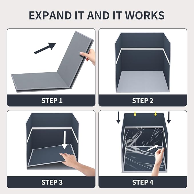 2PCS Cat Litter Box Enclosure Splash Guard, All-in-One Large Waterproof Gray Foldable Pet Litter Box Shield