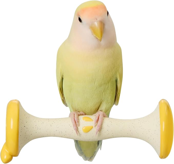 Apple Shape Parrot Perch Stand Ceramic Beak Grinding Stone Toy for Nail Trimming - Cage Accessories for Parrot, Budgie, Cockatiel, Lovebird, Other Small Medium Birds (Yellow)