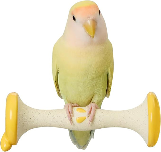 Apple Shape Parrot Perch Stand Ceramic Beak Grinding Stone Toy for Nail Trimming - Cage Accessories for Parrot, Budgie, Cockatiel, Lovebird, Other Small Medium Birds (Yellow)