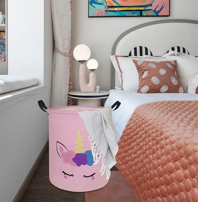 Kids Laundry Hamper Storage Basket Laundry Organizer Hamper Storage Bins Clothes Box Nursery Hamper Gift Basket with Handles (Unicorn)