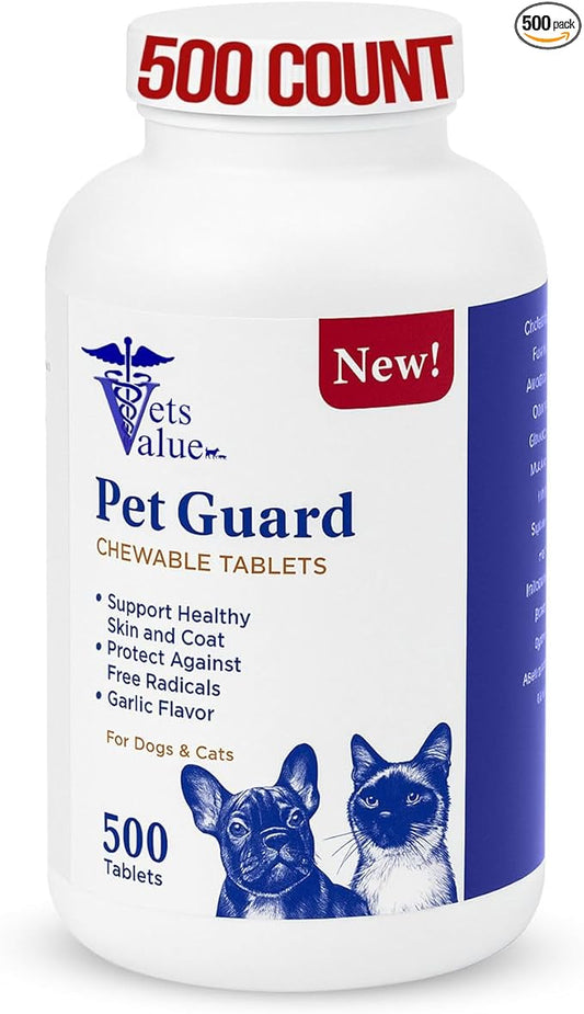 All-Natural Flea & Tick Support for Dogs and Cats - Chewable Tablets with Garlic Flavor - Helps Support Healthy Skin and Coat with Antioxidant Benefits - 500 Count