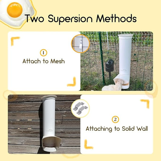 Automatic Chicken Feeder, 7lb Large PVC No Waste Chicken Feeder with Rain Cover, Weatherproof Solid Built Poultry Feeder, Easy to Install & Clean, Ideal for 4-6 Chickens