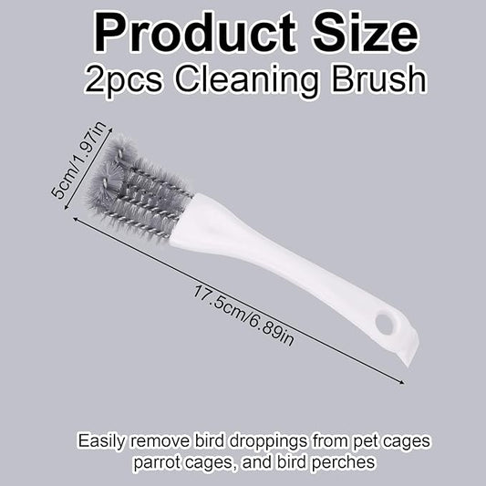 2pcs Bird Cage Cleaner with Long Handle, Bird Cage Brush Droppings Removal Tool for Small Animals Remover Parrot Bath Perches Cleaning Accessories