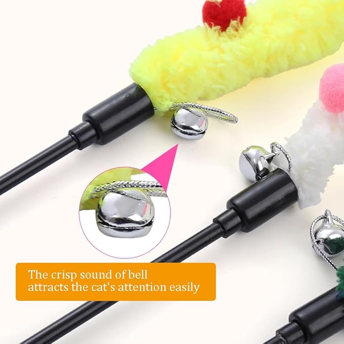 IUHKBH Plush Cat Wands, 3 PCS Charm Teaser Toys Interactive Cat Stick Colorful Teaser Wands for All Breed Sizes