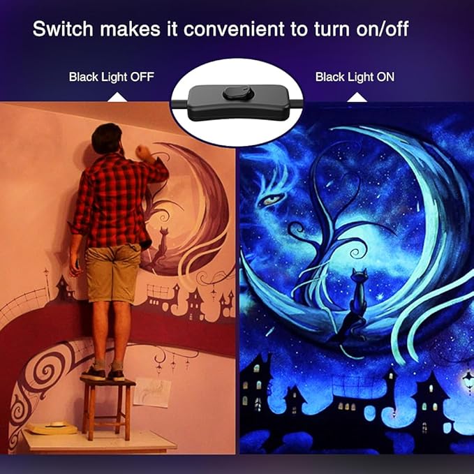 Onforu 6 Pack 38W LED Black Lights, Blacklight Flood Light with Plug, IP66 Waterproof, for Halloween Party, Glow in The Dark, Stage Lighting, Aquarium, Body Paint, Fluorescent Poster, Neon Glow,Black