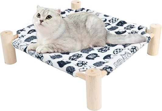 Patas Lague Cat and Dog Hammock Bed for Small Dogs, Brethable Wooden Cat Pet Rabbit Elevated Bed Cots Furniture for All Seasons Fleece Ivory