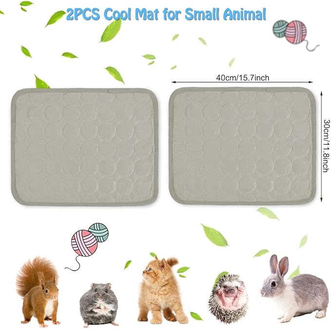 2PCS Summer Cooling Mat for Rabbit, Washable Bunny Bed, Rabbit Bed Mat, Guinea Pig Cage Liner Hamster Pad, Fleece Sleep Pad for Squirrel, Hedgehog, Chinchilla, Small Animals, (15.8''x11.8")Grey