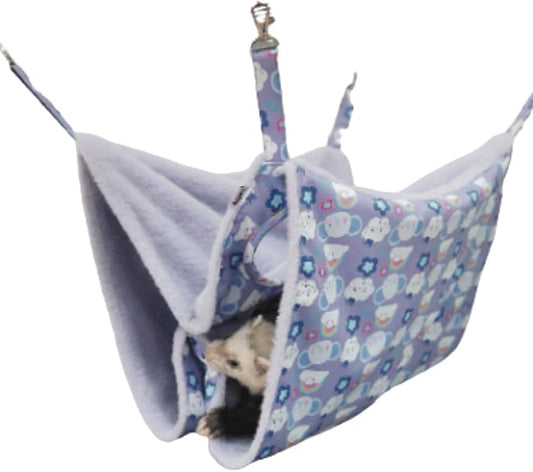 Enlarged Ferret Rat Hammock, 2 Holes Warm Guinea Pig Double Layer Hammock, Hanging Tunnels and Tubes Soft Hiding Playing Sleeping for Small Animals (Purple)