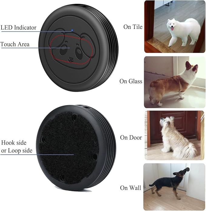 Dog Door Bell, Wireless Doggie Doorbells for Potty Training,Dog Bells to Go Outside, Dog Bells with Waterproof Touch Button, Dog Bell with 1 Receiver and 3 Transmitters, Black