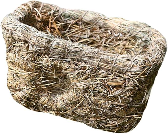 1Pc Hand-Woven Straw Double-Entrance Pet Nest Small Animal Sleeping House for Cats Rabbits and Guinea Pigs Indoor Cozy Habitat