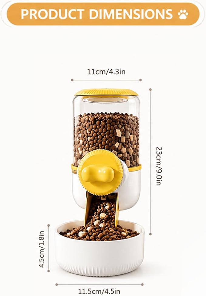 GPY Automatic Hanging Rabbit Feeder for Cages, 44oz Large Capacity Pet Food Dispenser, Bunny Feeder Guinea Pig Hedgehog Ferret Puppy Food Dispenser Small Animal Automatic Feeders（Feeder only, Yellow