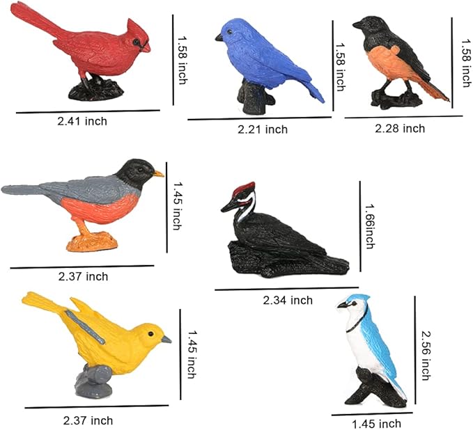 Morofme Mini Bird Figurine Birds Cake Topper 7pcs Miniature Birds Animal Figure Robin Cardinal Figurines Oriole Bird Cake Decorations for Birthday Baby Shower Party Educational Supplies
