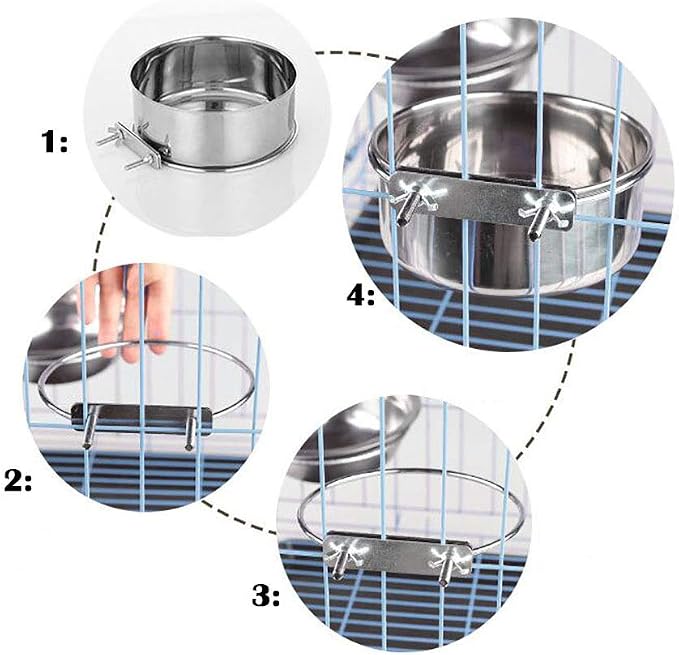 JiangYanus Stainless Steel Hanging Pet Bowls, Dog Crate Food and Water Bowl | Metal Coop Cups with Clamp Holder Detachable Cage Kennel Bowl Feeder Dish for Dogs Cats Birds Ferret Rabbit and Small Animals