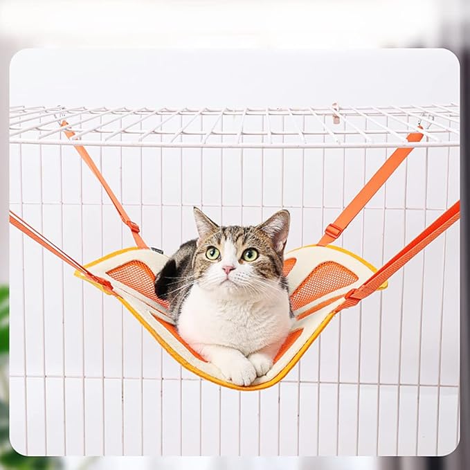 Orange Shape Design Pet Hammock, Hanging Adjustable Small Pet Hammock for Puppy, Cat, Rats, Ferret, Bunny, Hammock Bed with 4 Metal Hooks Suitable for Cage/Chair/Car/Outdoor