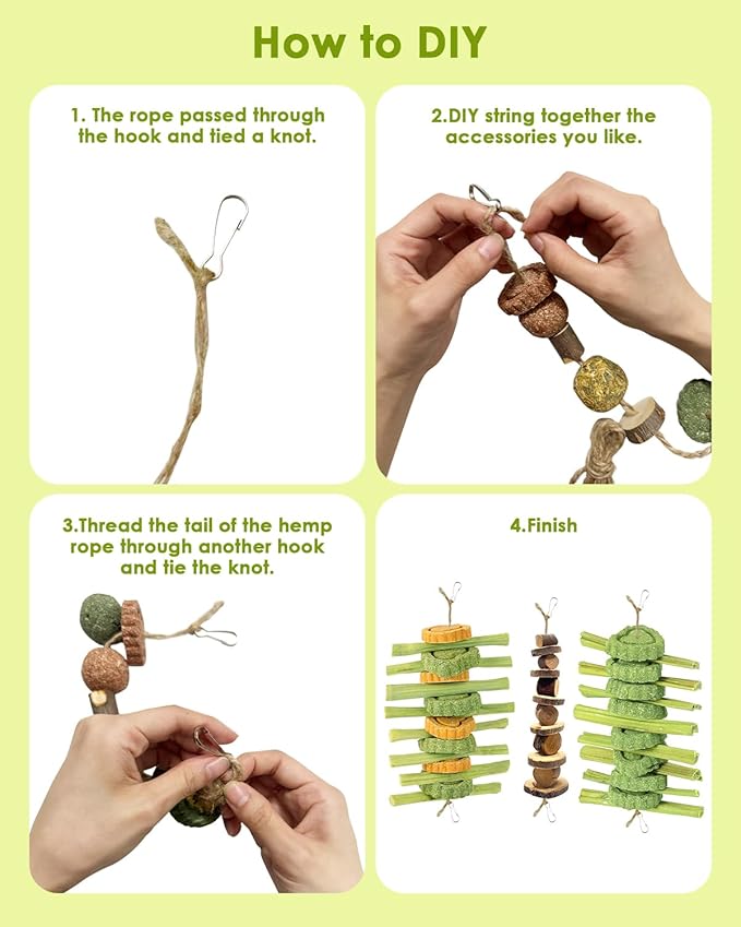 68pcs DIY Rabbit Chew Toys,Rabbit Toy for Bunnies Boredom Bunny Toys for Teeth, Timothy Stick, Apple Sticks, Sweet Bamboo, for Guinea Pig, Hamster, Chinchilla, Rat (19.04 Ounces (Pack of 1))