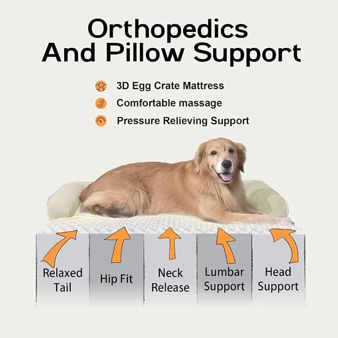 MEKIY Orthopedic Comfy Pet Sofa Dog Bed with Bolster for Small Dogs Cats | Pillow Support for Neck Relief, Egg Crate Foam, Skin-Friendly Surface, Waterproof Liner, Anti-Slip Bottom, 24 x 18 Inch